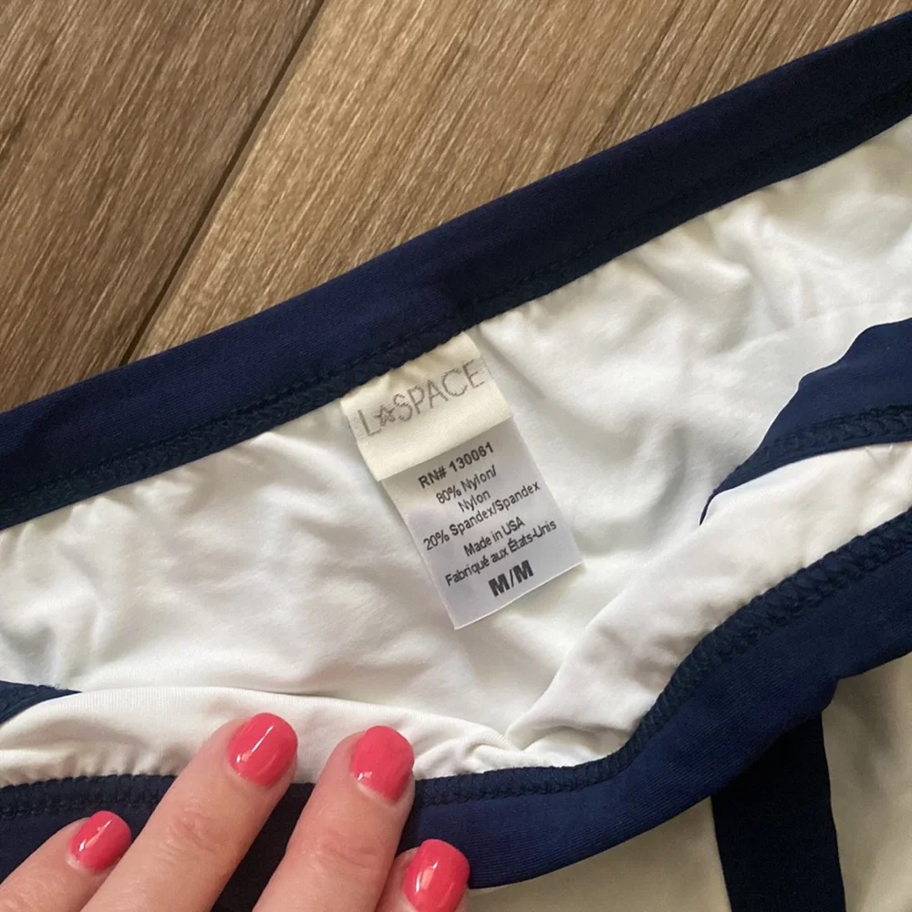 L*space camellia navy white striped floral bikini top and bottoms medium